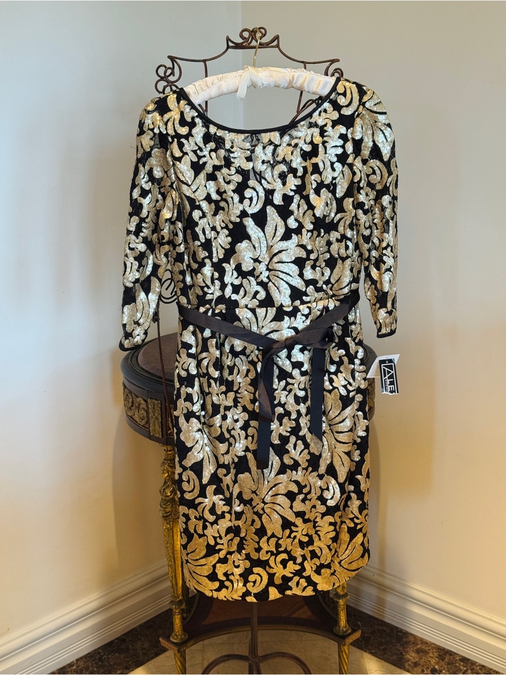 Alex Evenings Petite Black and Gold Sequin Cocktail Dress